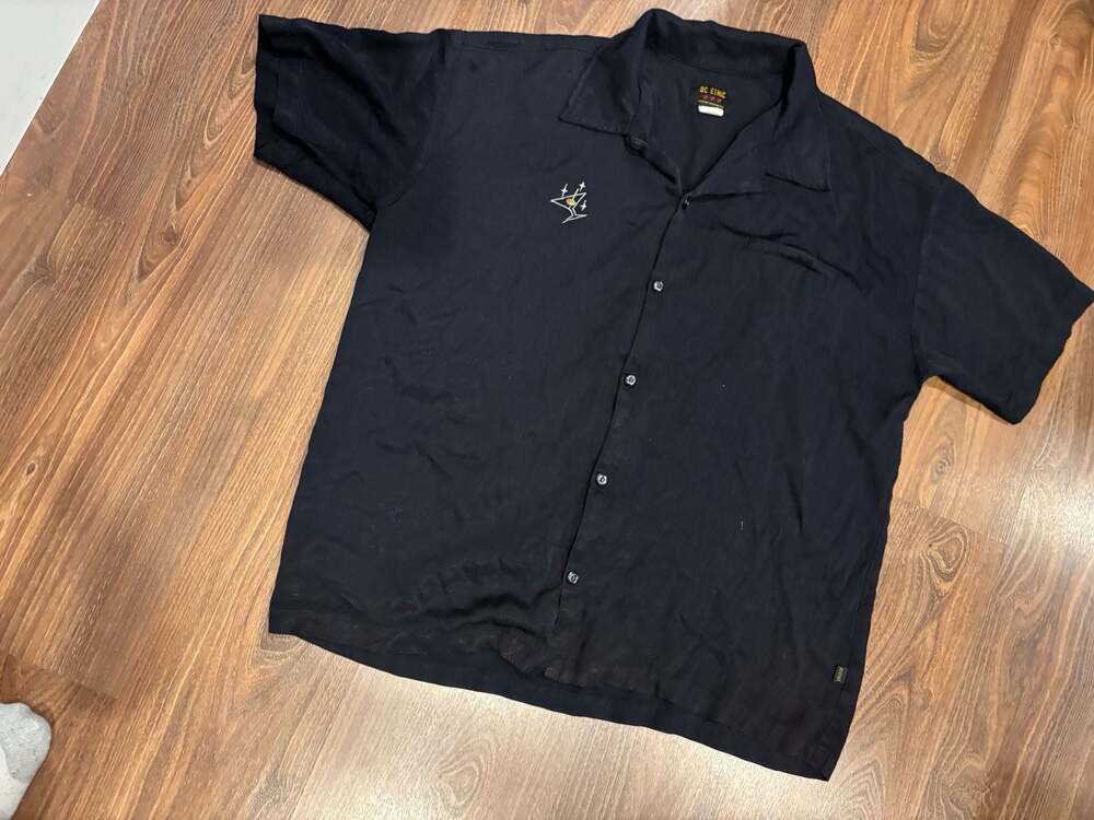 BC Ethic Men's L Black Martini Glass Embroidered Short Sleeve Button Down Shirt